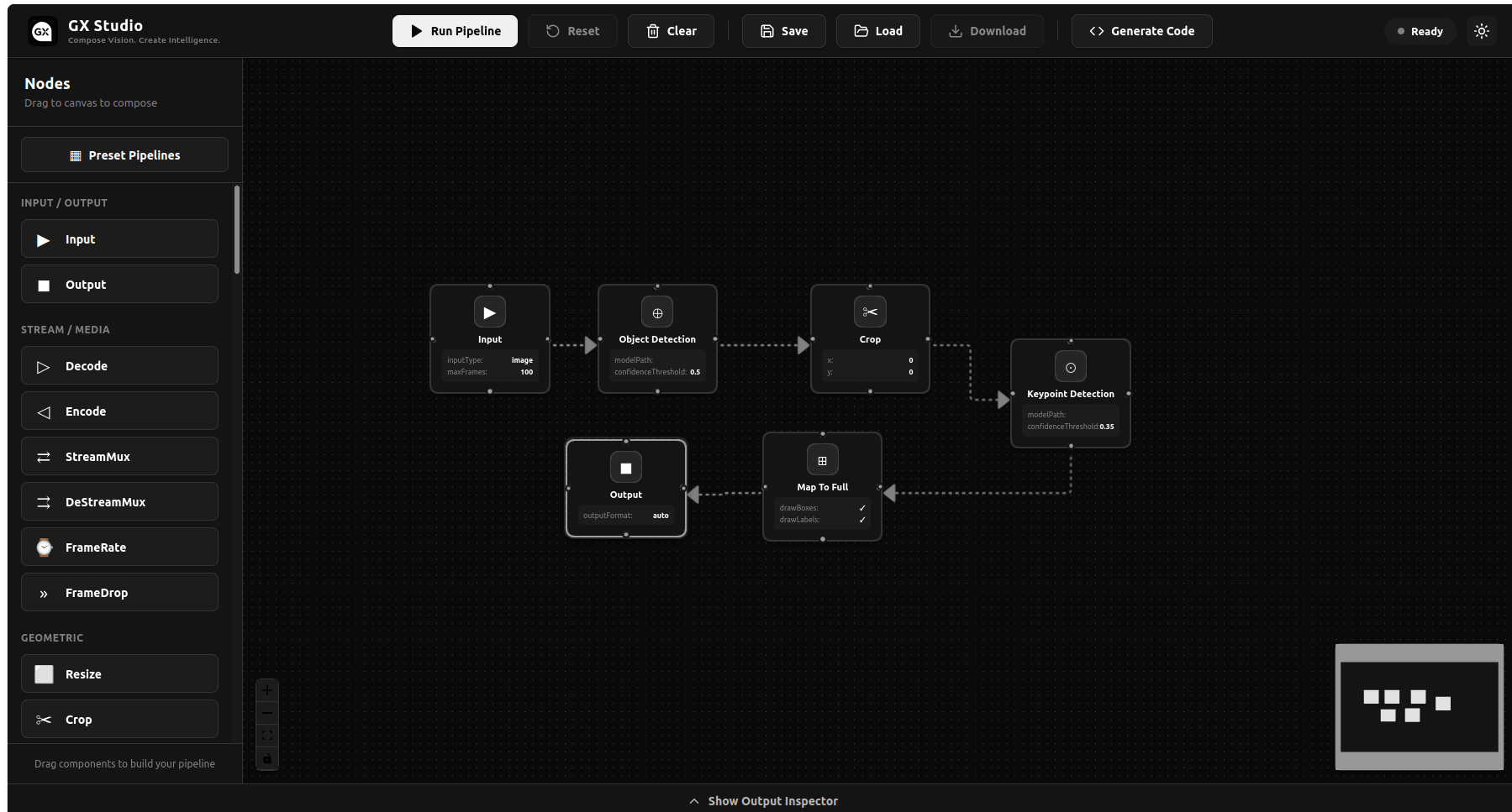 GX-Studio canvas showing an object detection pipeline